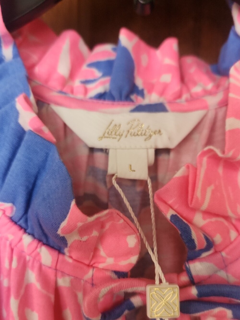 Lilly Pulitzer Pink & Blue Ruffled Tie-Neck Dress - Picture 2 of 4